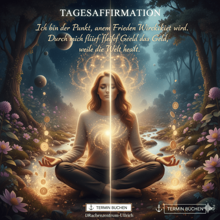 „Ich atme Frieden in meinen Körper. Ich handle aus Frieden. Ich verankere Frieden in allem, was ich berühre. Ich bin Frieden, der wirkt.“